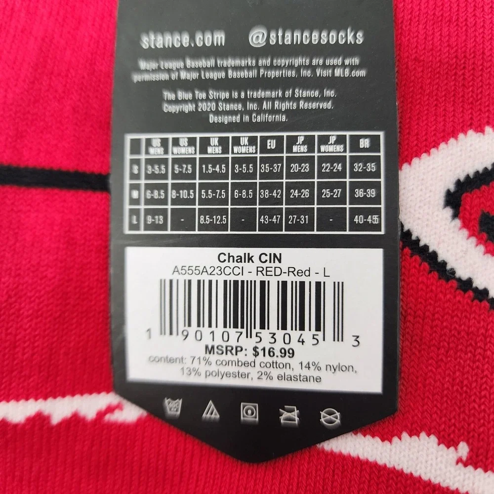 NEW Stance MLB CIN Cincinnati Reds Mens Large Chalk Casual Crew Socks NWT